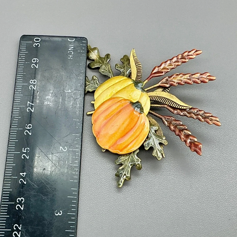 Pumpkin Brooch Women Orange Yellow Wheat Harvest Autumn Fall Enamel Pin Jewelry